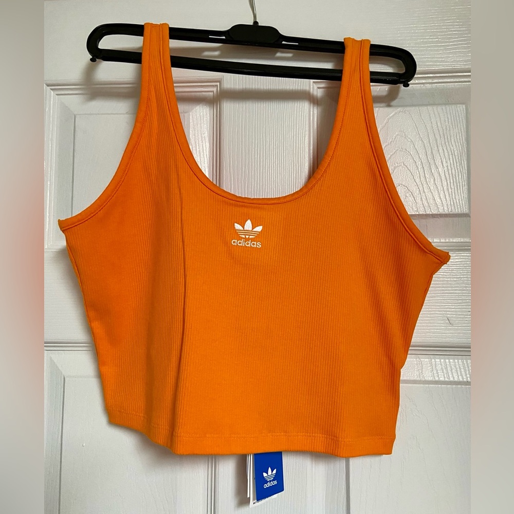 Adidas cropped tank, orange. Brand new, with tags. Size Large. Super cute!